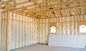 new home construction walls with spray foam insulation