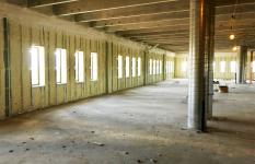 interior commercial building with spray foamed walls