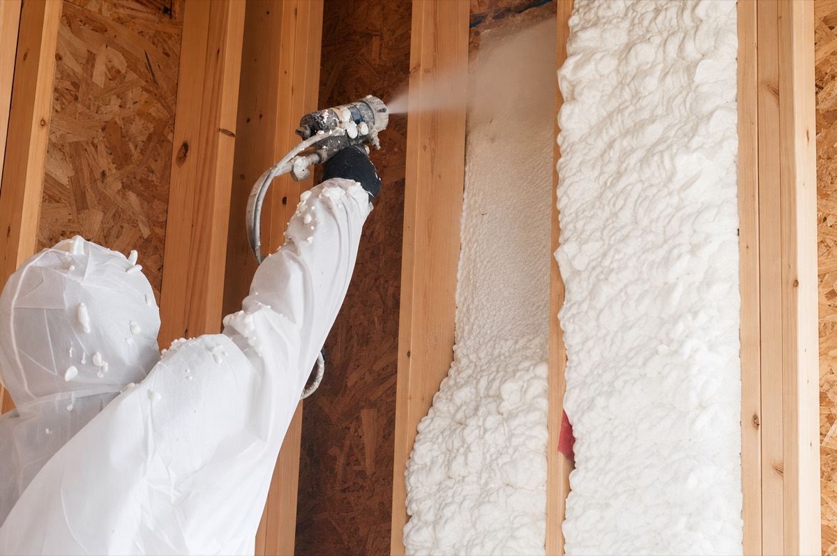 ThermoSeal 500 open cell spray foam being applied to a wall cavity