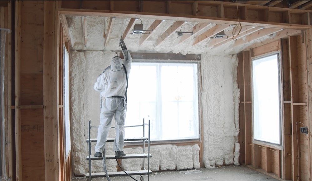 ThermoSeal 800 open cell spray foam insulation applied in residential wall cavity